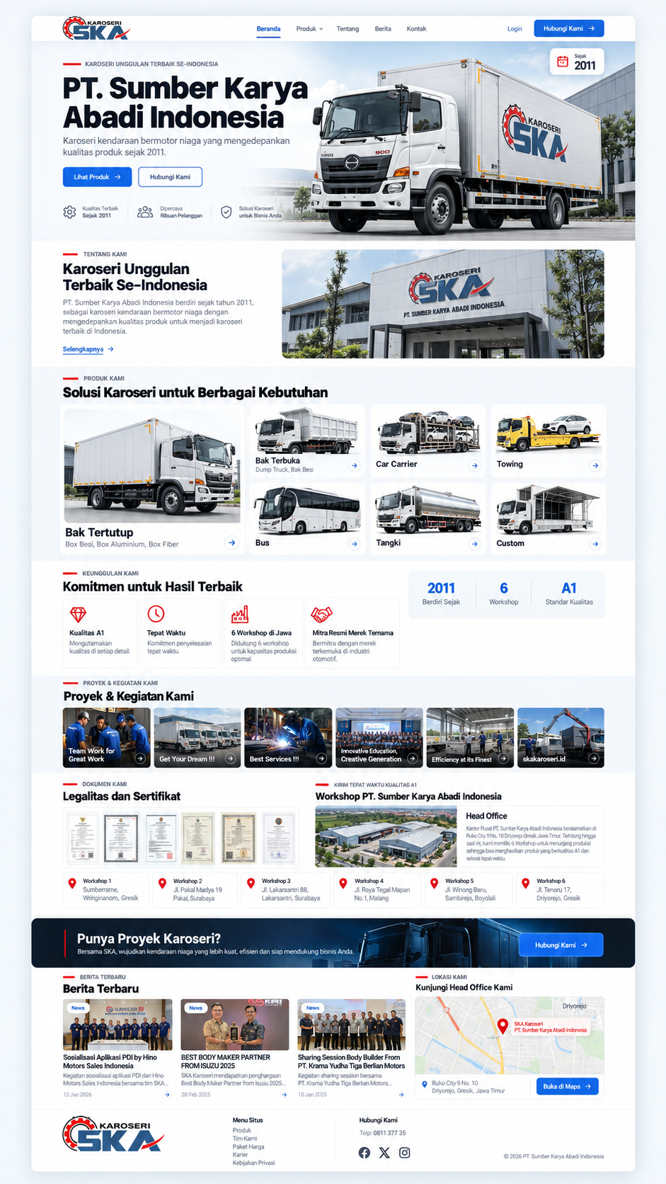 Truk box putih dengan identitas SKA Karoseri